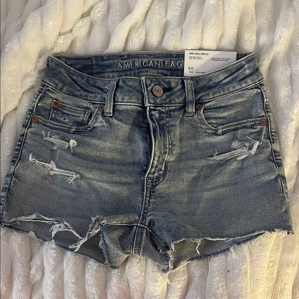 American Eagle Outfitters Ripped Jean Shorts - Light Blue